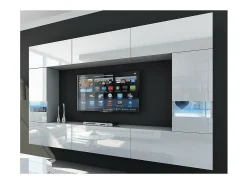 Price Factory Conjunto de móveis para sala de estar brancos, da coleção CEPTO XXIX, suspensos. 249cm, 8 móveis, com LEDs, modulares.^ Móvel De Tv