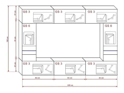 Price Factory Conjunto de móveis para sala de estar brancos, da coleção CEPTO XXIX, suspensos. 249cm, 8 móveis, com LEDs, modulares.^ Móvel De Tv