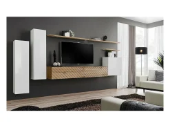Price Factory Conjunto de móveis para sala SWITCH I design, cor branca e carvalho Wotan. Acabamentos com efeito de carvalho fresado.^ Móvel De Tv