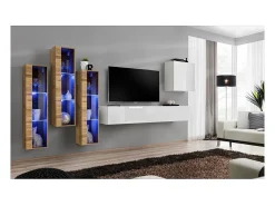 Price Factory Conjunto de móveis para sala de estar SWITCH XIII, design de parede, nas cores brilhante e carvalho Wotan.^ Móvel De Tv