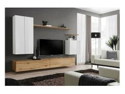 Clearance Price Factory Conjunto de móveis para sala de estar coleção SWITCH II, design, nas cores branco e carvalho Wotan. Castanho
