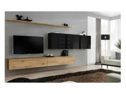 Online Price Factory Conjunto de móveis para sala de estar SWITCH VII design, cor carvalho Wotan e preto brilhante. Castanho