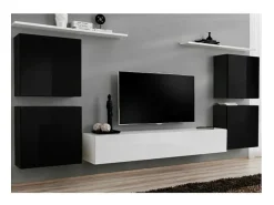 Best Price Factory Conjunto de móveis para sala SWITCH IV design, nas cores e preto brilhante. Branco