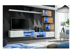 Móvel De Tv*Price Factory Conjunto de móveis para sala de estar SWITCH XXIV, design, nas cores e carvalho. Branco