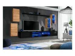 Móvel De Tv*Price Factory Conjunto de móveis para sala de estar SWITCH XXV, design em carvalho e preto. Castanho