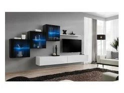 Móvel De Tv|Price Factory Conjunto de móveis para sala de estar SWITCH XX design, nas cores e preto brilhante. Branco