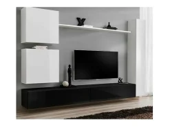 Móvel De Tv|Price Factory Conjunto de móveis para sala de estar SWITCH VIII. Móvel de parede para TV, design em cores e branco brilhante. Preto