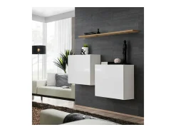 Móvel De Tv|Price Factory Conjunto de móveis para sala de estar SWITCH SBI design, cor brilhante e prateleira de carvalho Wotan. Branco