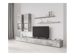 Sale Meublorama Conjunto de móveis para sala de estar da coleção RAMOS. Cor cinza efeito concreto. Cinzento