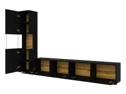 Online Meublorama Conjunto de móveis para TV e vitrine coleção EVA. Cor preta e carvalho. Preto