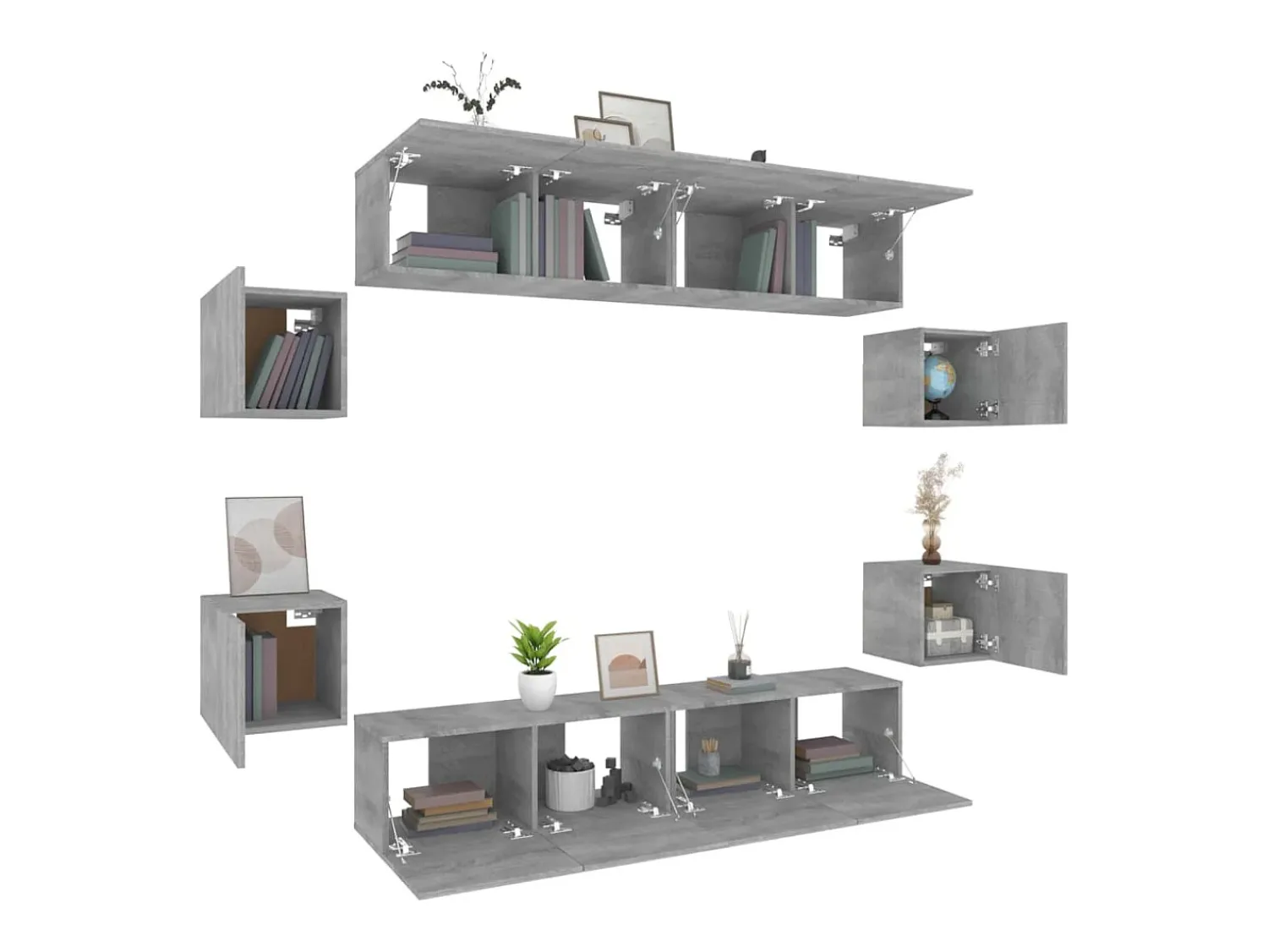 Clearance Helloshop26 Conjunto de móveis Sonoma de 8 peças em madeira engenheirada (armário aparador suporte para TV sala de estar quarto sala de TV) na cor cinza (02_0025327) Castanho