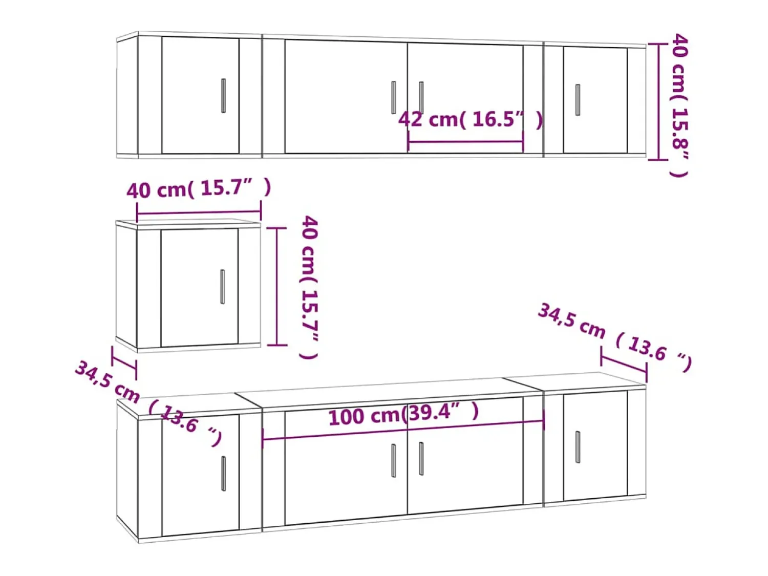 Clearance Helloshop26 Conjunto de móveis Sonoma de madeira engenheirada com 7 peças (armário aparador suporte para TV sala de estar quarto sala de TV) - 02_0025214 Castanho
