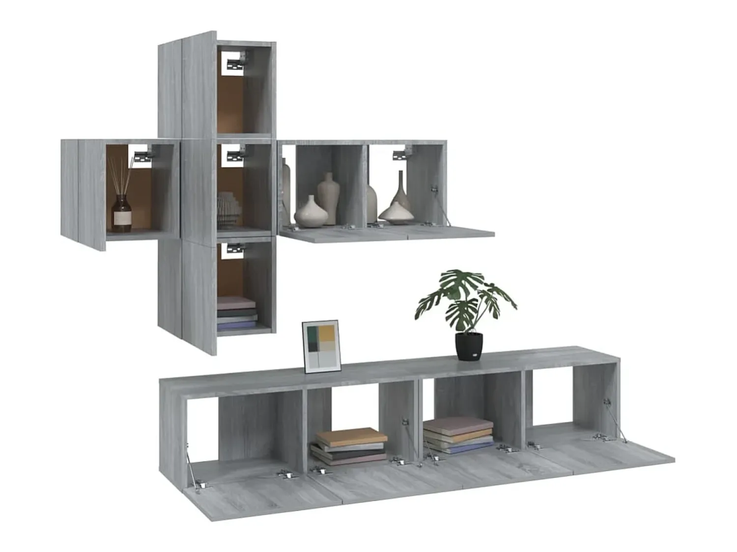 Móvel De Tv|Helloshop26 Conjunto de móveis Sonoma de madeira engenheirada com 7 peças (armário aparador suporte para TV sala de estar quarto sala de TV) - 02_0025215 Castanho
