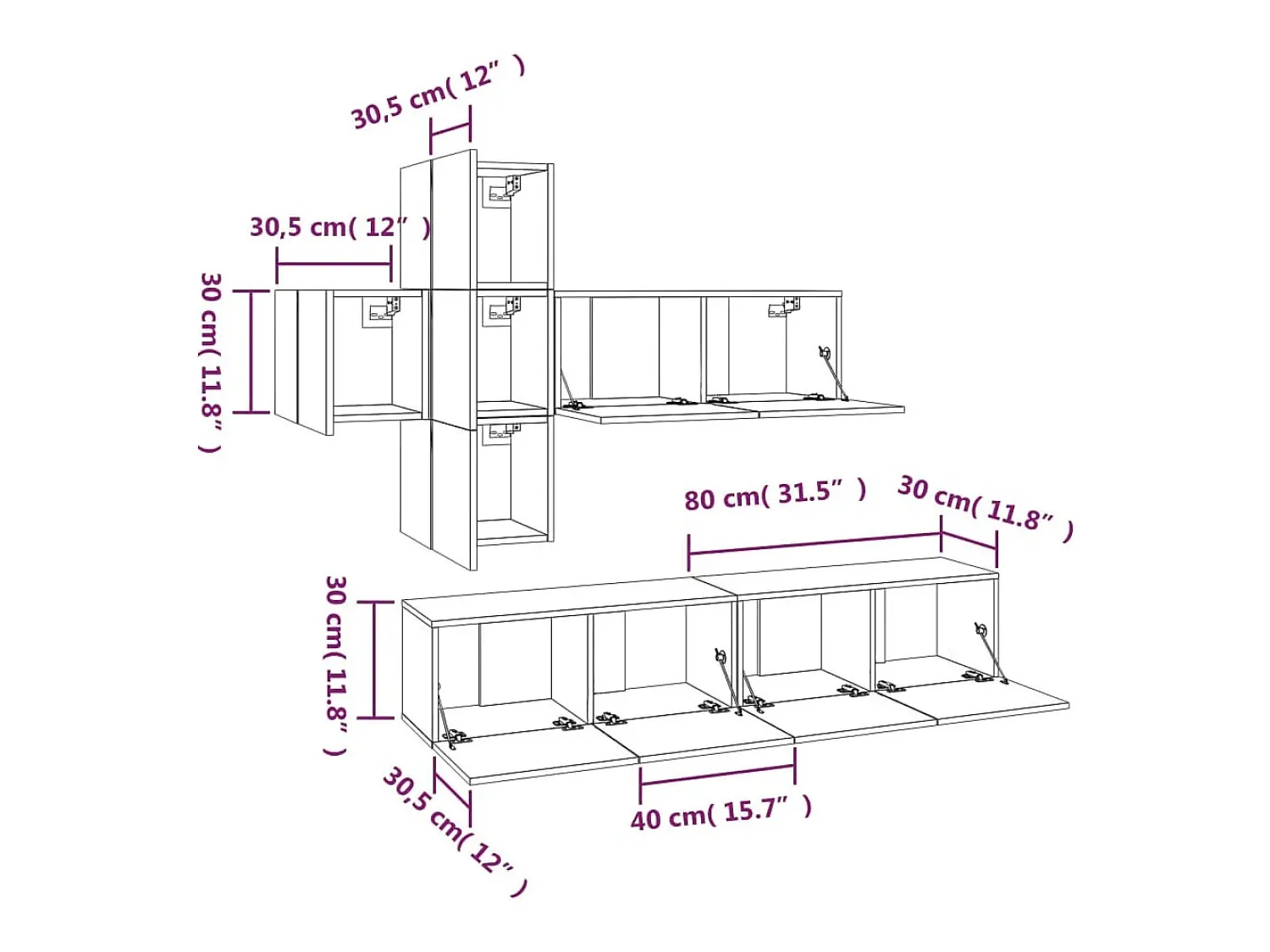 Best Helloshop26 Conjunto de móveis Sonoma de madeira engenheirada com 7 peças (armário aparador suporte para TV sala de estar quarto sala de TV) - 02_0025213 Castanho