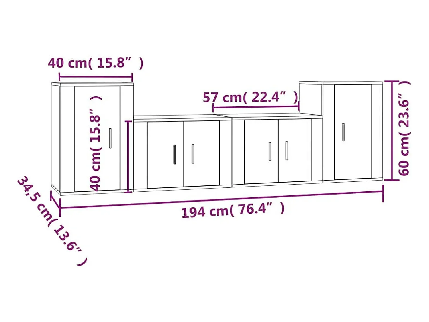 Móvel De Tv|Helloshop26 Conjunto de móveis Sonoma de madeira engenheirada com 4 peças (armário aparador suporte para TV sala de estar quarto sala de TV) - 02_0024849 Castanho