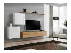 Móvel De Tv|Price Factory Conjunto de móveis suspensos para sua sala de estar da coleção SWITCH V. Cores carvalho Wotan e branco brilhante. Castanho