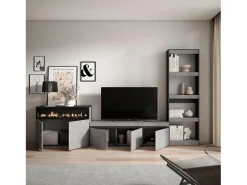 Skraut Home Conjunto de móveis TV, 310x35x186cm, Para televisores até 65", Lareira eléctrica, Cimento^ Móvel De Tv