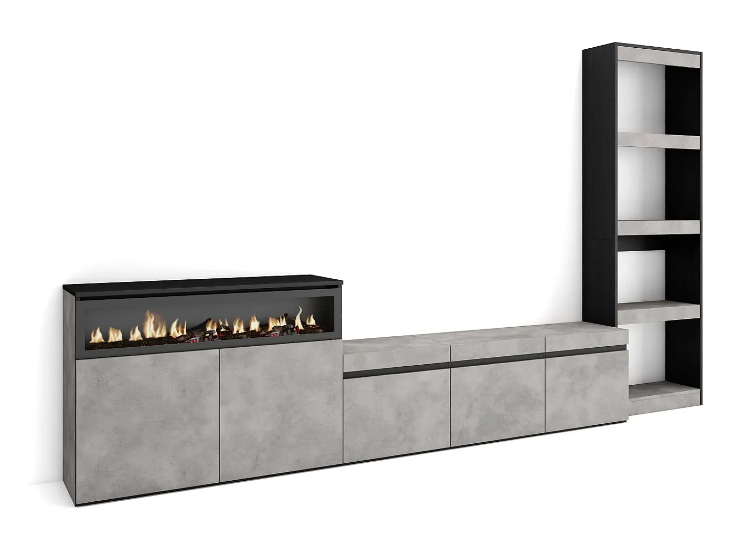 Skraut Home Conjunto de móveis TV, 310x35x186cm, Para televisores até 65", Lareira eléctrica, Cimento^ Móvel De Tv