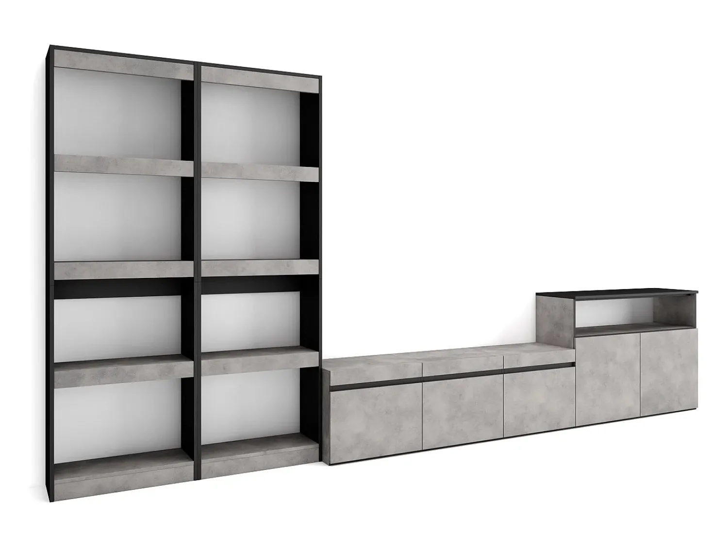 Móvel De Tv*Skraut Home Conjunto de móveis TV, 370x35x186cm, Para televisores até 65", Estante para TV, Cimento Cinzento