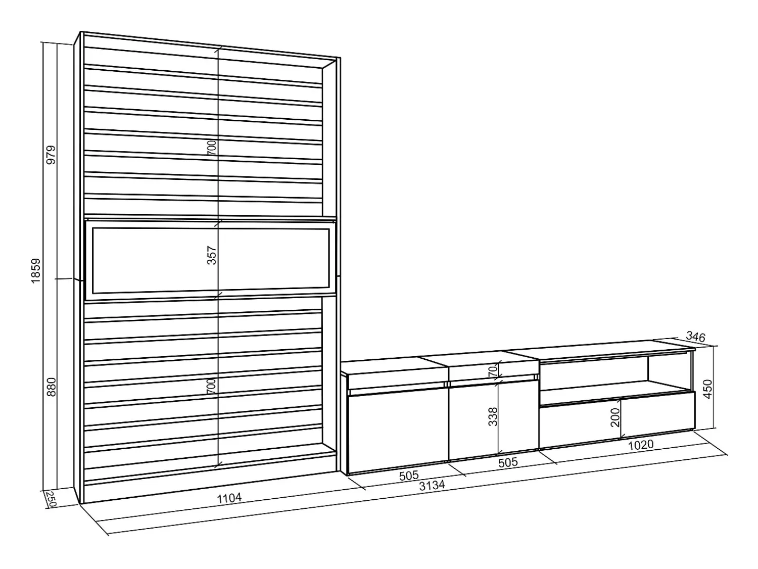 Skraut Home Conjunto de móveis TV, 310x35x186cm, Para televisores até 80", Lareira eléctrica, Carvahlo e preto^ Móvel De Tv