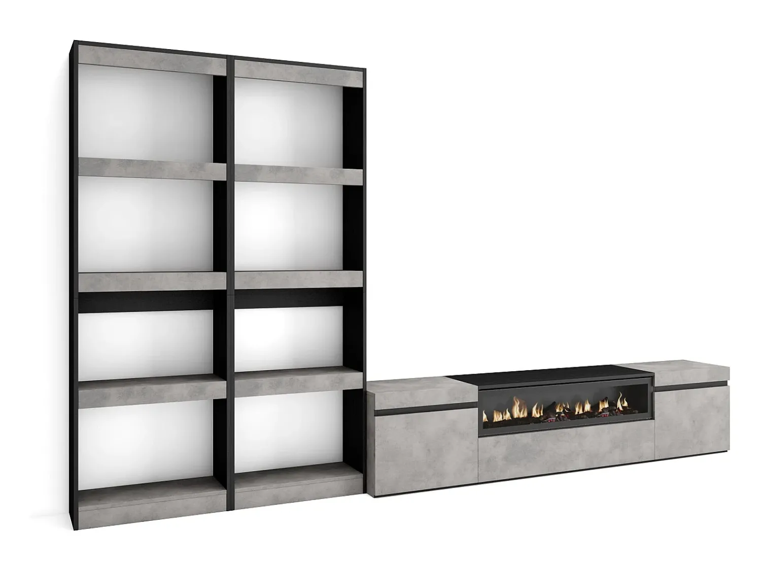 Skraut Home Conjunto de móveis TV, 320x35x186cm, Para televisores até 80", Lareira eléctrica, Cimento^ Móvel De Tv