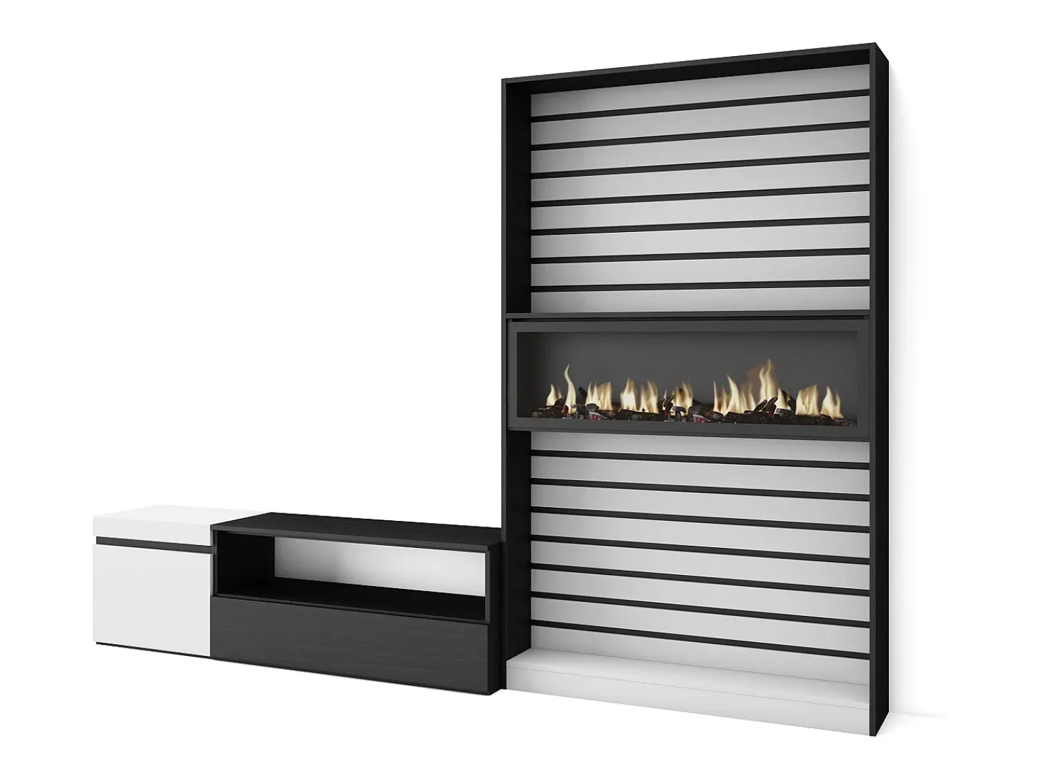 Skraut Home Conjunto de móveis TV, 260x35x186cm, Para televisores até 65", Lareira eléctrica, e preto^ Móvel De Tv