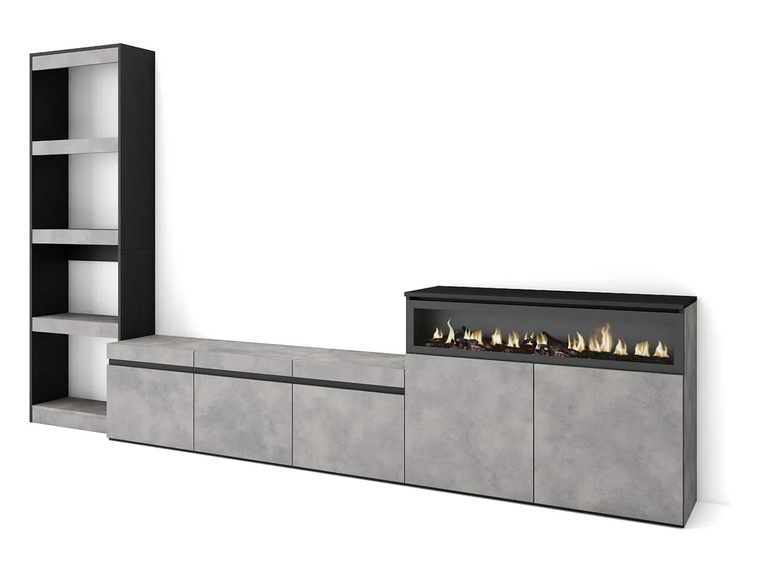 Skraut Home Conjunto de móveis TV, 310x35x186cm, Para televisores até 65", Lareira eléctrica, Cimento^ Móvel De Tv