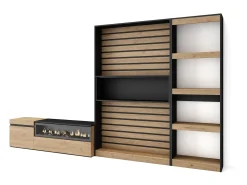 Móvel De Tv*Skraut Home Conjunto de móveis TV, 320x35x186cm, Lareira eléctrica, Carvahlo e preto Natural claro