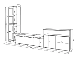 Skraut Home Conjunto de móveis TV, 310x35x186cm, Para televisores até 65", Estante para TV, Cimento^ Móvel De Tv