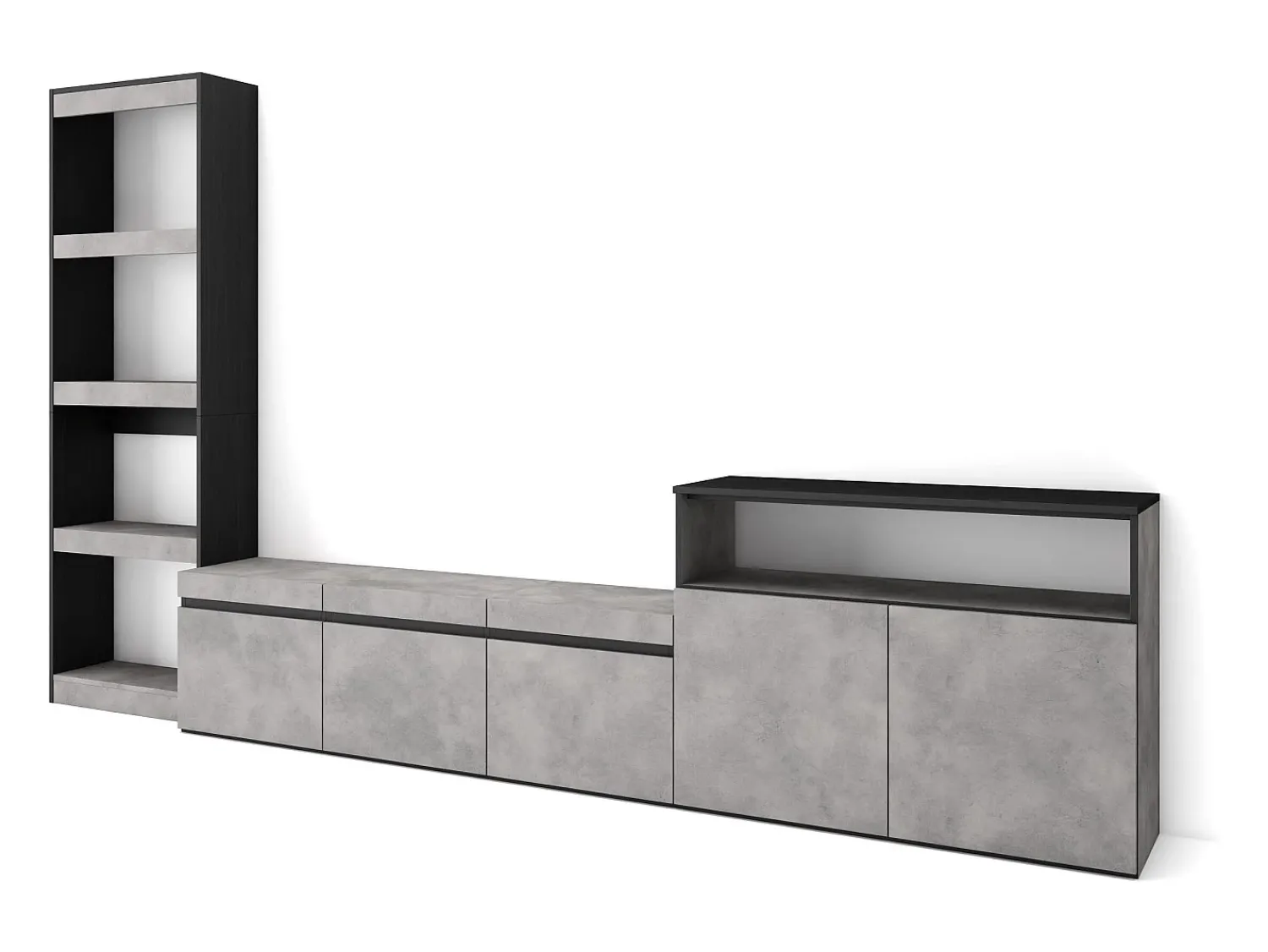 Skraut Home Conjunto de móveis TV, 310x35x186cm, Para televisores até 65", Estante para TV, Cimento^ Móvel De Tv