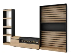 Sale Skraut Home Conjunto de móveis TV, 320x35x186cm, Lareira eléctrica, Carvahlo e preto Natural claro
