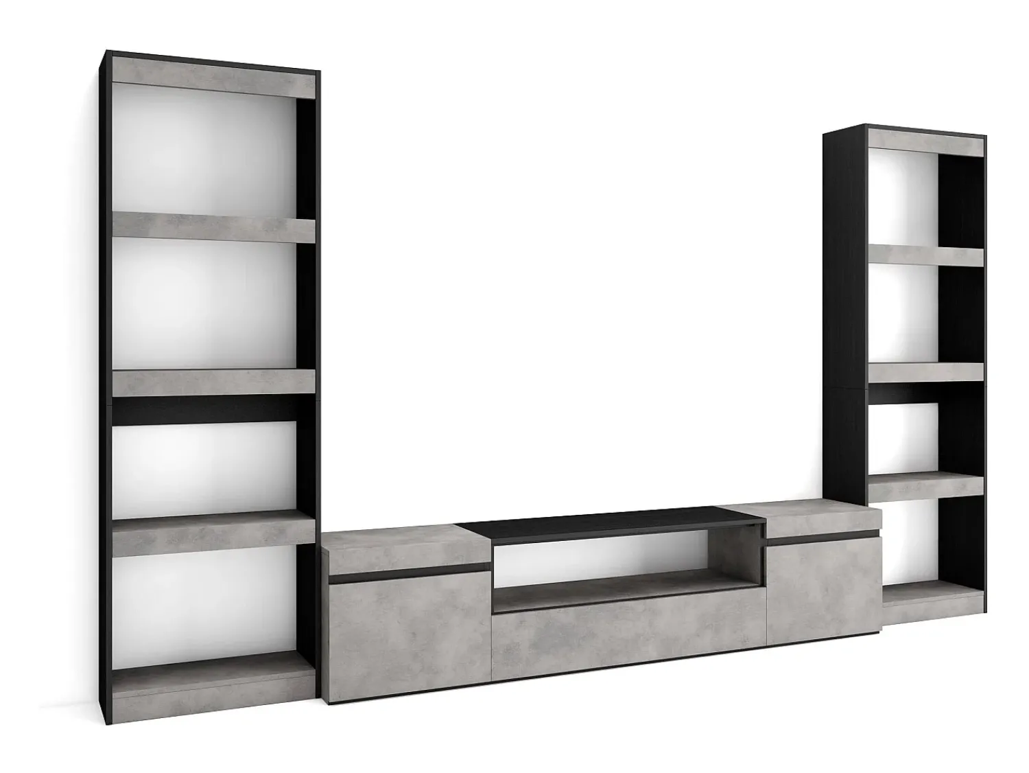 Skraut Home Conjunto de móveis TV, 320x35x186cm, Para televisores até 80", Estante para TV, Cimento^ Móvel De Tv