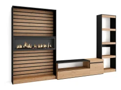 Skraut Home Conjunto de móveis TV, 320x35x186cm, Lareira eléctrica, Carvahlo e preto^ Móvel De Tv