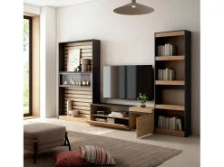 Skraut Home Conjunto de móveis TV, 320x35x186cm, Lareira eléctrica, Carvahlo e preto^ Móvel De Tv