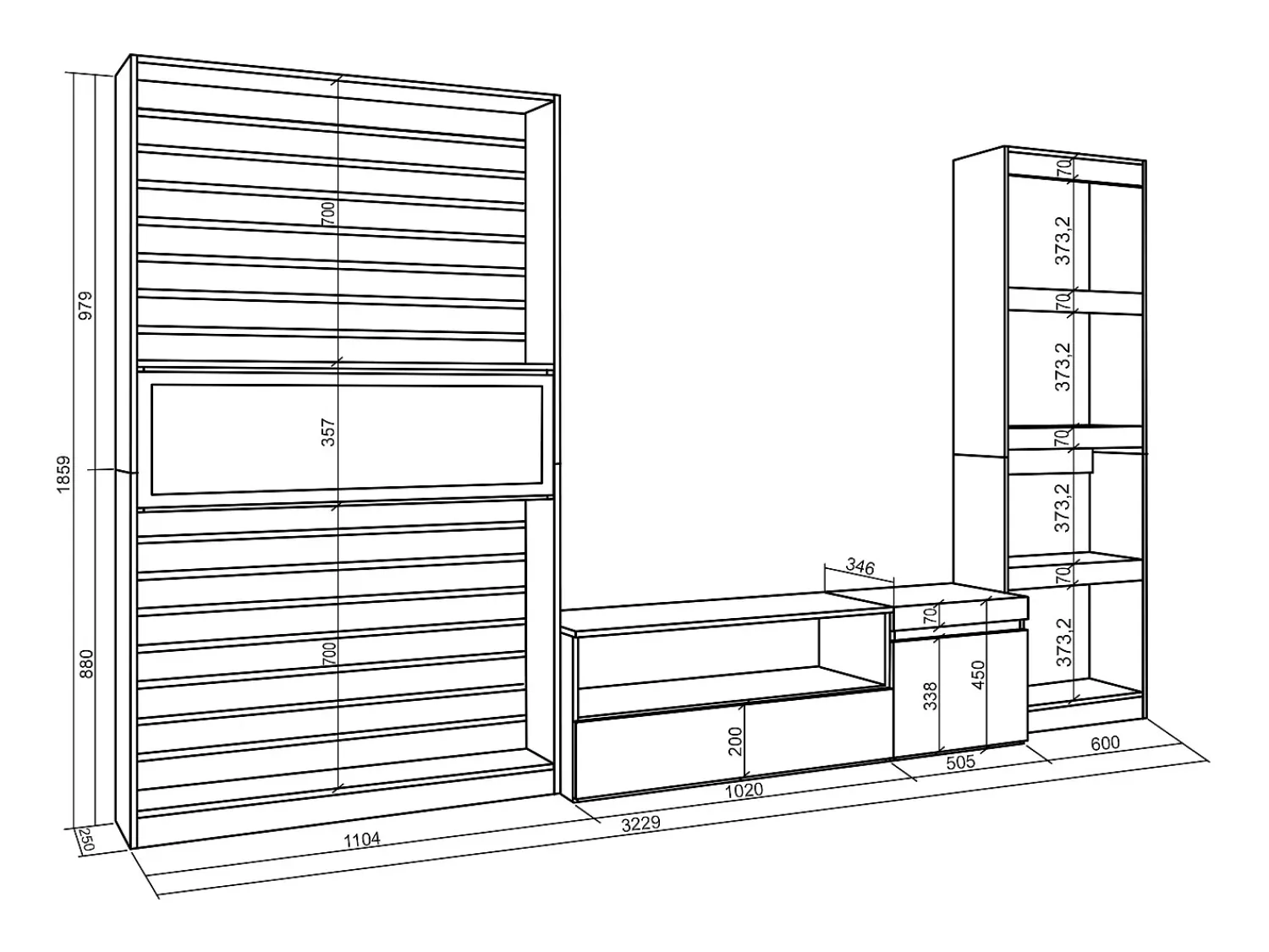 Skraut Home Conjunto de móveis TV, 320x35x186cm, Lareira eléctrica, Carvahlo e preto^ Móvel De Tv