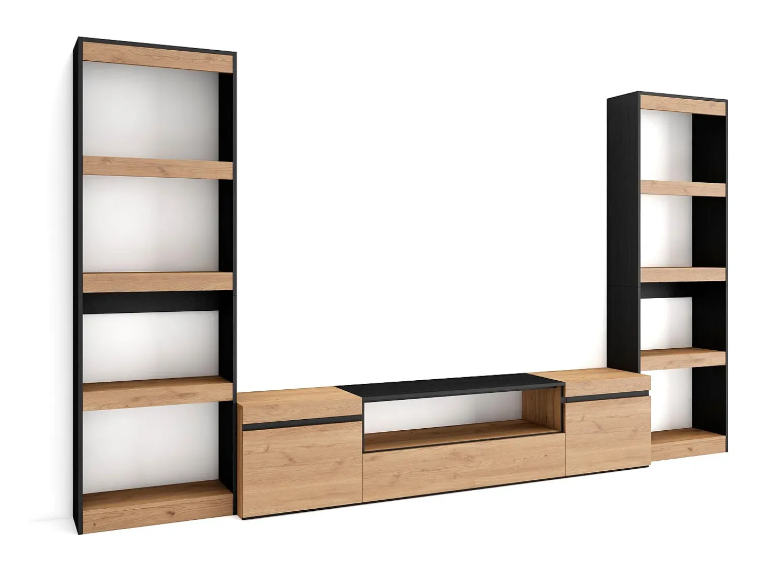 Skraut Home Conjunto de móveis TV, 320x35x186cm, Para televisores até 80", Estante para TV, Carvahlo e preto^ Móvel De Tv