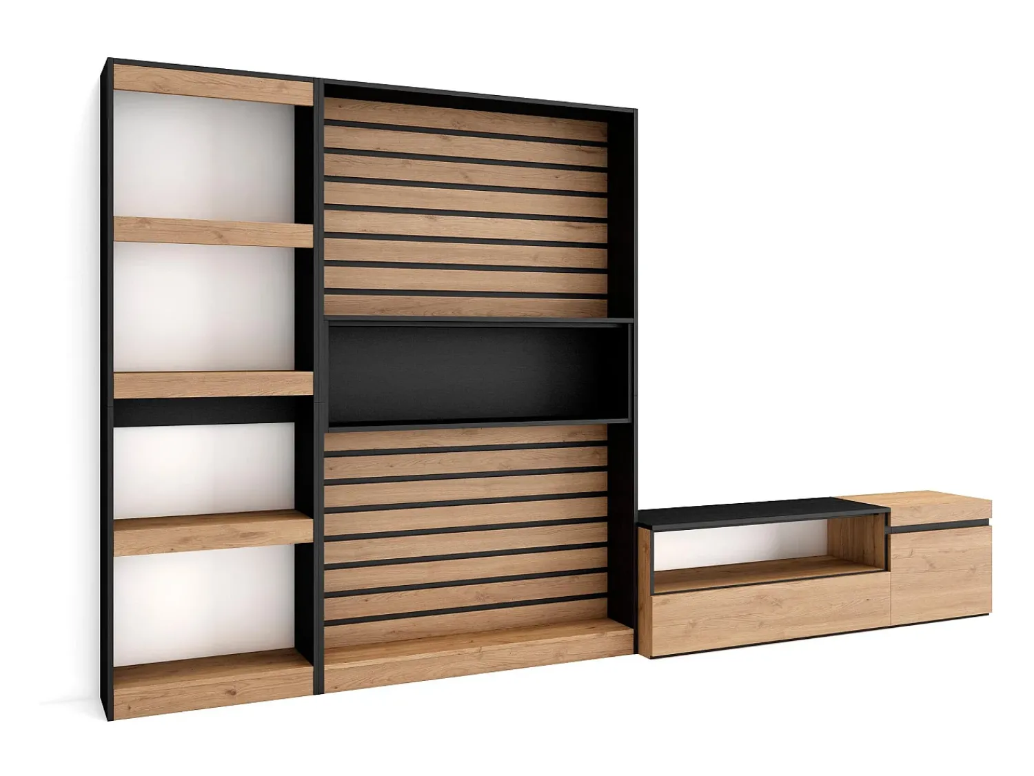 Skraut Home Conjunto de móveis TV, 320x35x186cm, Estante para TV, Carvahlo e preto^ Móvel De Tv