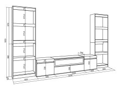 Móvel De Tv|Skraut Home Conjunto de móveis TV, 320x35x186cm, Para televisores até 80", Lareira eléctrica, Cimento Cinzento
