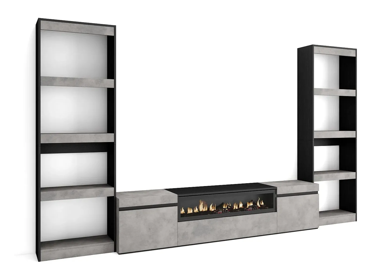 Móvel De Tv|Skraut Home Conjunto de móveis TV, 320x35x186cm, Para televisores até 80", Lareira eléctrica, Cimento Cinzento