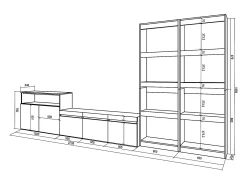 Skraut Home Conjunto de móveis TV, 370x35x186cm, Para televisores até 65", Estante para TV, Carvahlo e preto^ Móvel De Tv
