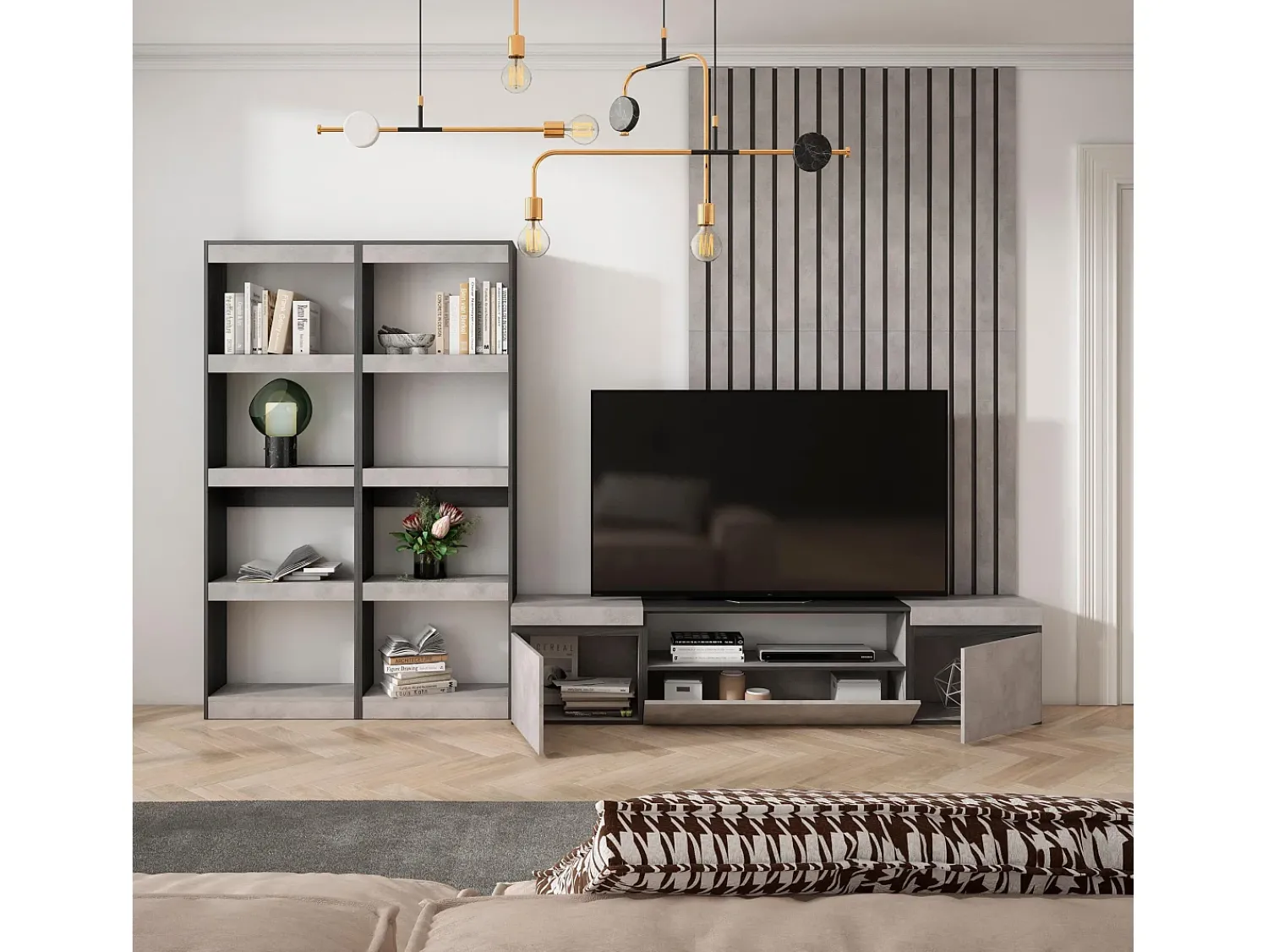 Móvel De Tv*Skraut Home Conjunto de móveis TV, 320x35x186cm, Para televisores até 80", Estante para TV, Cimento Cinzento