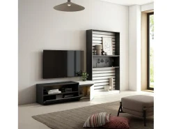 Skraut Home Conjunto de móveis TV, 260x35x186cm, Para televisores até 65", Estante para TV, e preto^ Móvel De Tv