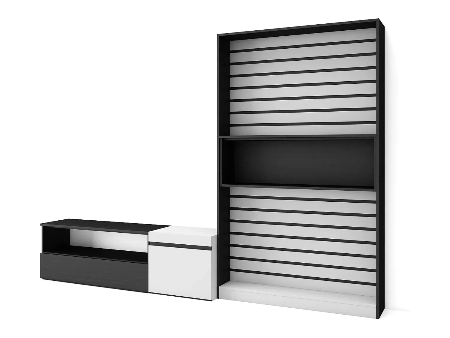 Skraut Home Conjunto de móveis TV, 260x35x186cm, Para televisores até 65", Estante para TV, e preto^ Móvel De Tv