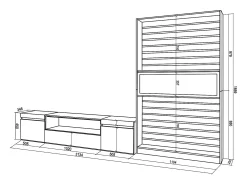 Móvel De Tv*Skraut Home Conjunto de móveis TV, 310x35x186cm, Para televisores até 80", Lareira eléctrica, Carvahlo e preto Natural claro