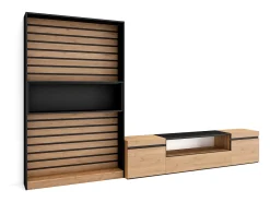 Móvel De Tv*Skraut Home Conjunto de móveis TV, 310x35x186cm, Para televisores até 80", Estante para TV, Carvahlo e preto Natural claro