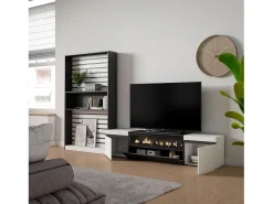 Móvel De Tv*Skraut Home Conjunto de móveis TV, 310x35x186cm, Para televisores até 80", Lareira eléctrica, e preto Branco