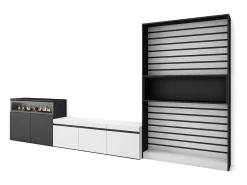 Skraut Home Conjunto de móveis TV, 360x35x186cm, Para televisores até 65", Lareira eléctrica, e preto Branco
