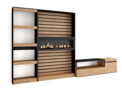 Móvel De Tv|Skraut Home Conjunto de móveis TV, 320x35x186cm, Lareira eléctrica, Carvahlo e preto Natural claro