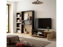 Móvel De Tv|Skraut Home Conjunto de móveis TV, 320x35x186cm, Lareira eléctrica, Carvahlo e preto Natural claro