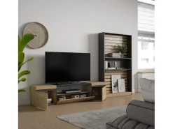 Móvel De Tv*Skraut Home Conjunto de móveis TV, 310x35x186cm, Para televisores até 80", Estante para TV, Carvahlo e preto Natural claro